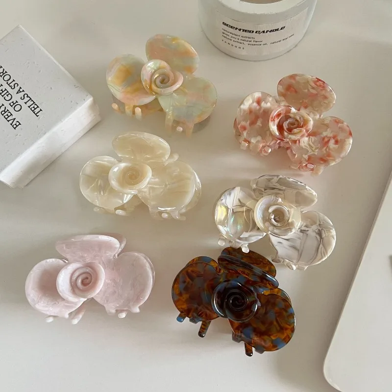 

Camellia Flower Acetate Hair Claw Medium Size Chunky Grip for Women Elegant Luxury Two Tone Color Non Slip No Damage Daily Wear