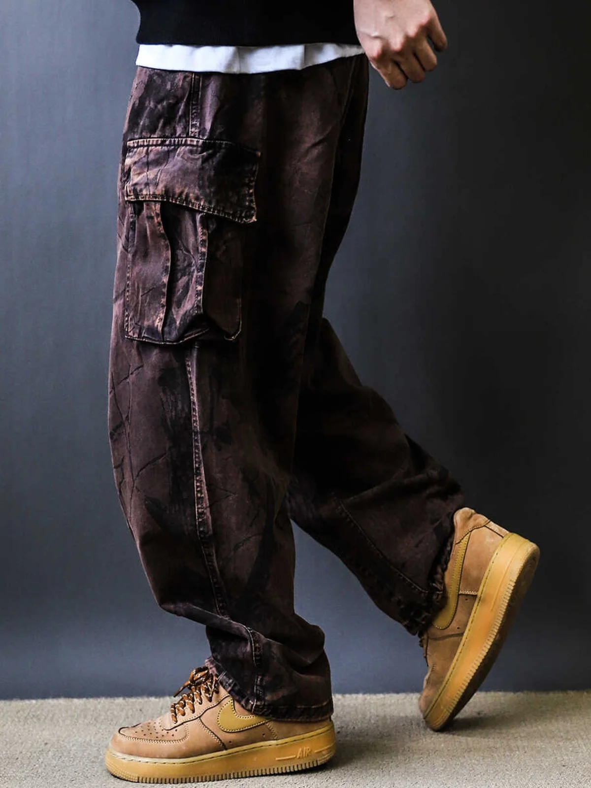 Heavyweight Camouflage Workwear Long Trousers Multiple Pockets Loose Fit Retro American Style Pure Cotton Distressed Autumn W...
