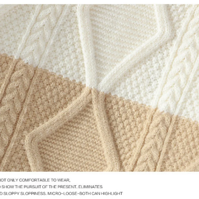 เสื้อสเวตเตอร์ลำลองผู้ชาย สไตล์วัยรุ่น สดใส แฟชั่นลายปะติด ถักนิตติ้ง คอเต่า แขนยาว สำหรับฤดูใบไม้ร่วงและฤดูหนาว