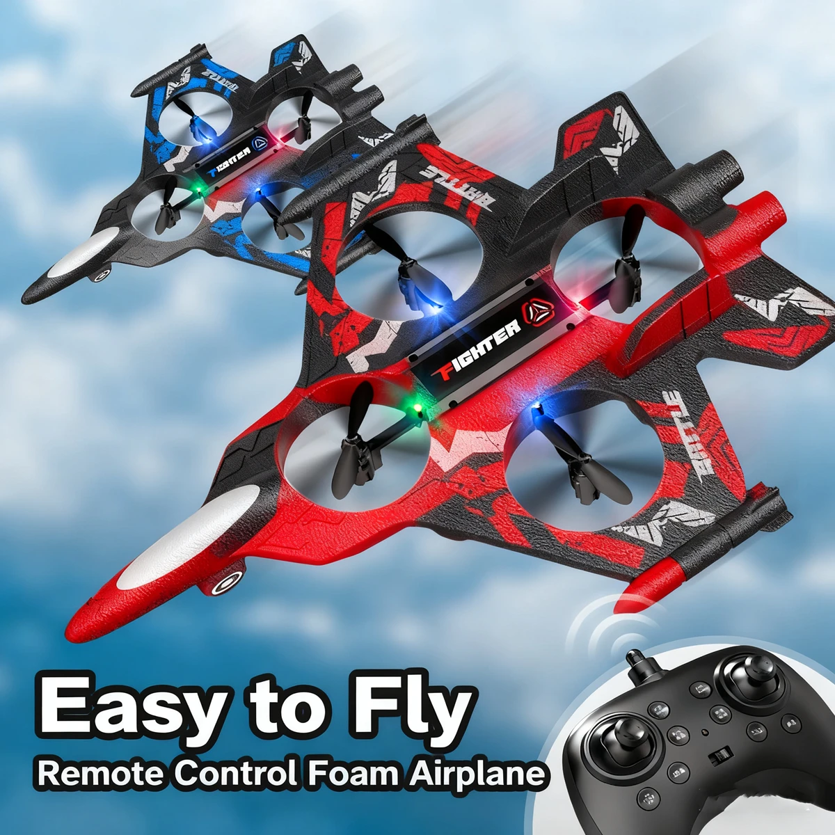 2.4G Stunt Remote Control Foam Fighter Airplane Sixth Generation Glider Flying Helicopter Hobby Jet Plane Toy Drone with Light