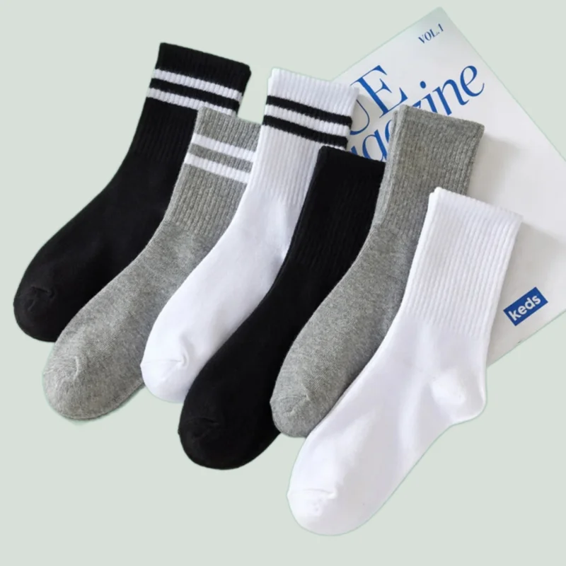 6/12 Pairs Absorption Fashion Women's Socks High Tube Mid Length Socks Set Women In Solid Black Popular Sweat High Quality White