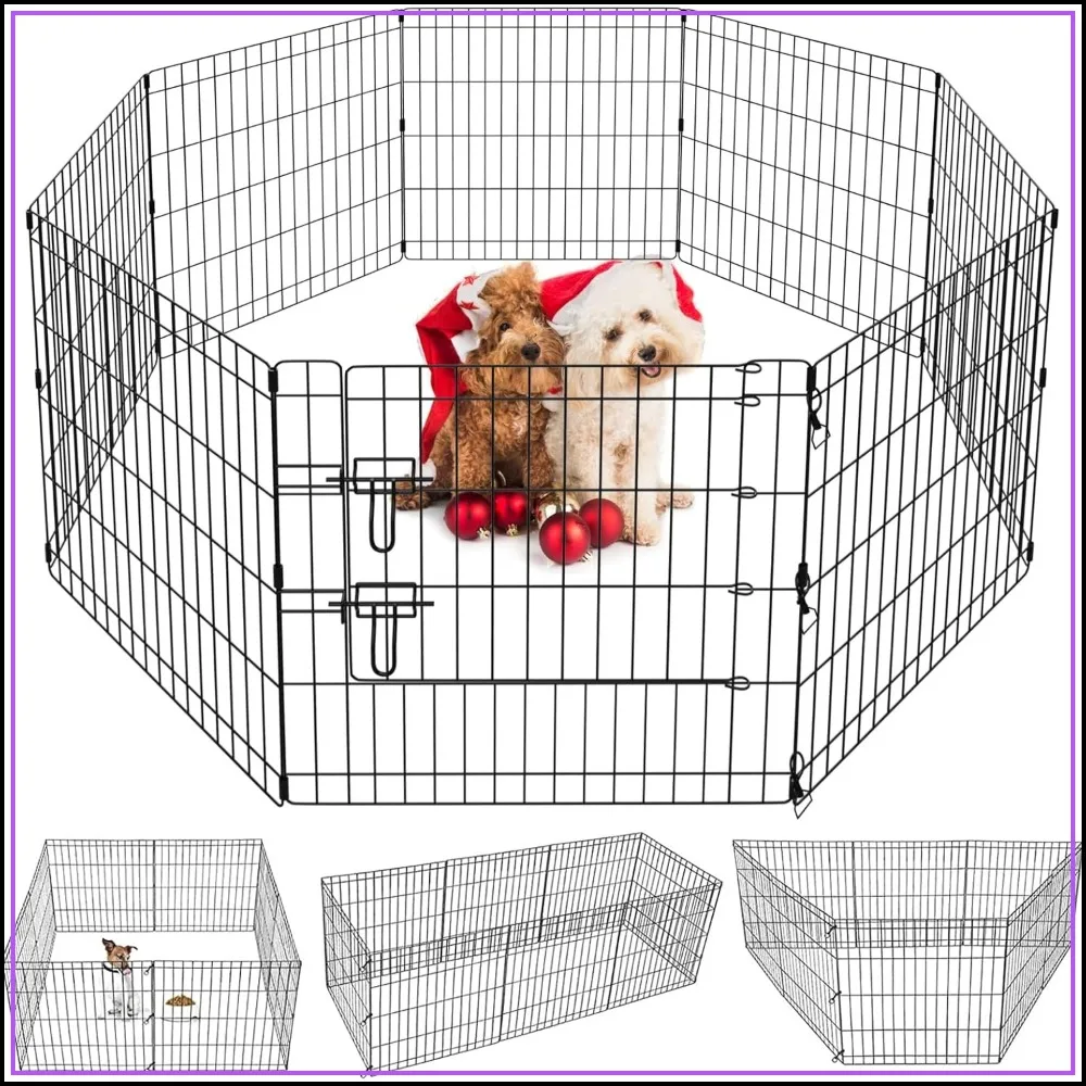 

Puppy Pet Playpen 8 Panel 24 Inch Indoor Outdoor Metal Portable Folding Exercise Dog Fence for Dog Cat Rabbit