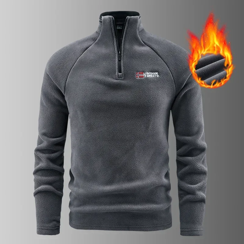Men's Norway Style Fleece Jacket Base Shirt Half Zip Sweatshirt Inner Spring Autumn New Model Cross-Border Clothing