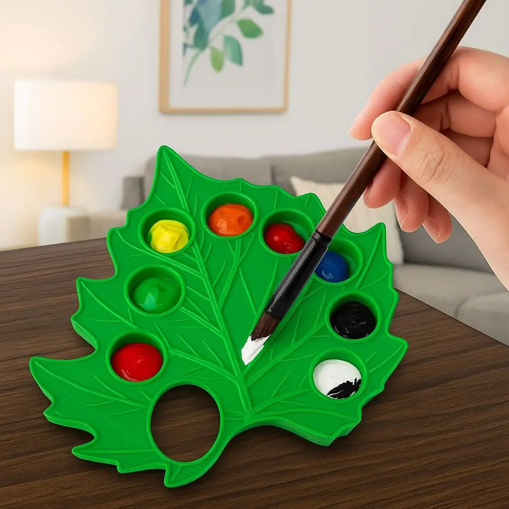 

Art Supply Green Leaf Watercolor Palette Reusable Plant Shape Mixing Tray Removable Drawing Tool Travel Kit