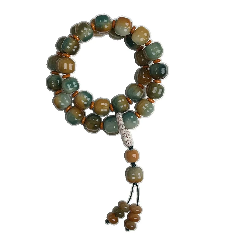 New Persimmon Ruyi Carved Bodhi Bracelet Dunhuang Style Double Loop Handheld Retro Cultural Play Jewelry