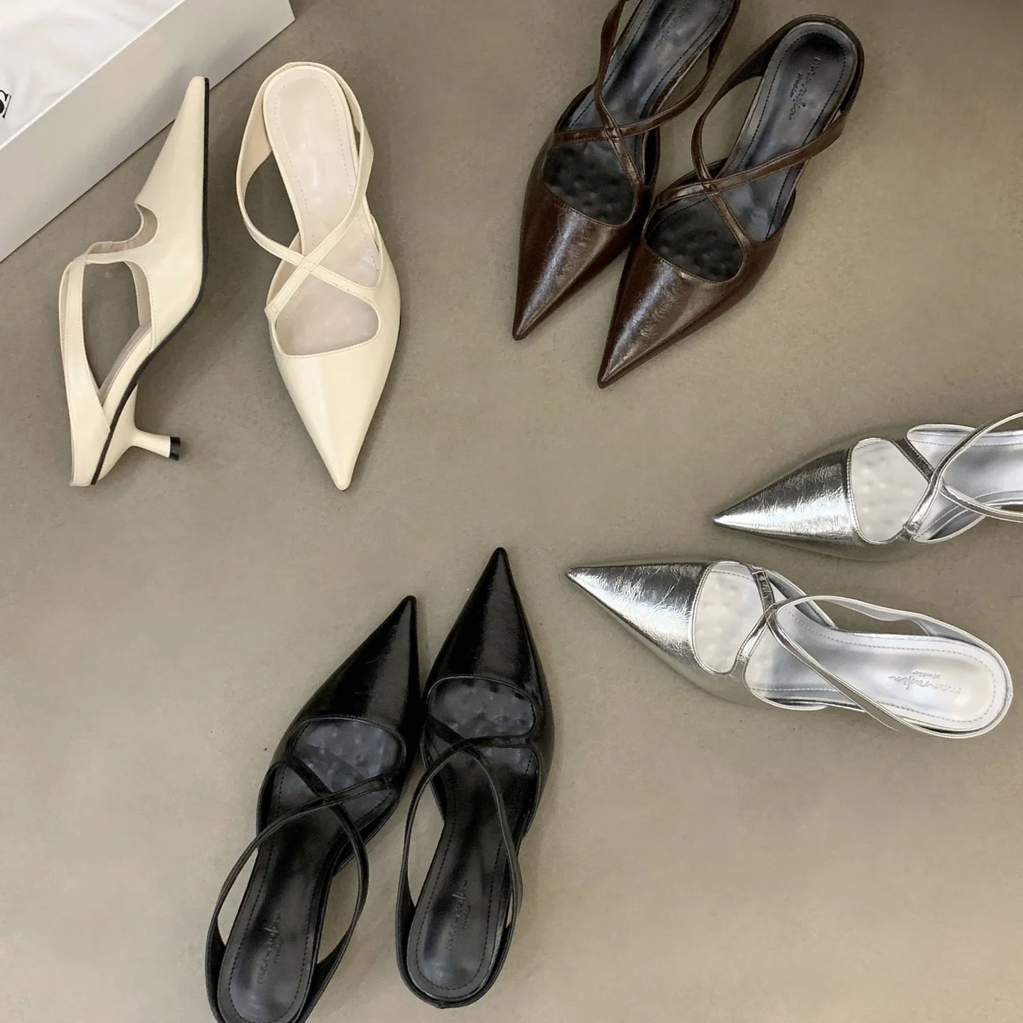 Elegant Pointed Toe High Heel Slippers Women Summer Cross Band Slip-On Cover Head Sandals Thin Heel Leather Commute Style