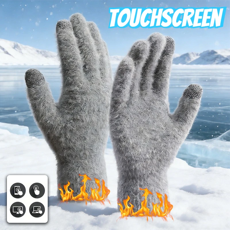 

Knitted Gloves Soft Faux Mink Five-finger Gloves Touchscreen Compatible Thickened Insulated Mitt Unisex Winter Outdoor Gear