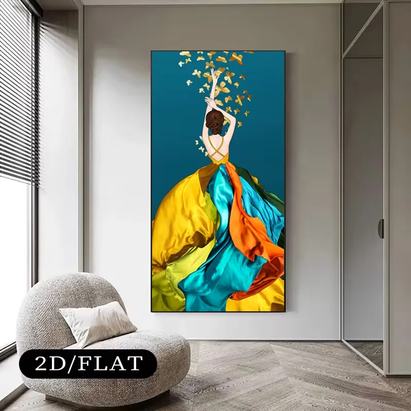 2D Flat, 2D Flat, A Frameless Canvas Poster Art Piece Featuring a Butterfly Dance, Measuring 27.55 by 55.11 Inches Or 70 by 140