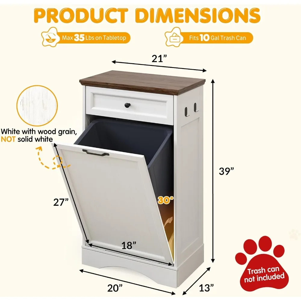 Tilt Out Trash Can Cabinet with Dog Bowl, 10 Gallon Pet Feeding Station