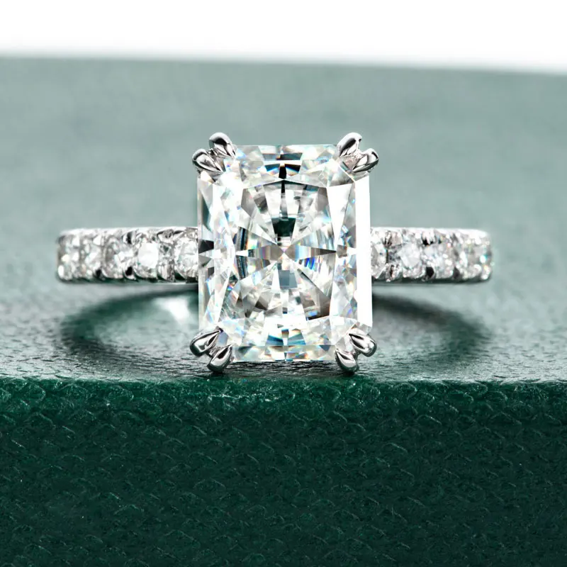 DEZO All Moissanite Engagement Rings For Women  Solid 925 Sterling Silver Radiant Cut 4 Carat VVS1 D Color GRA Certificate