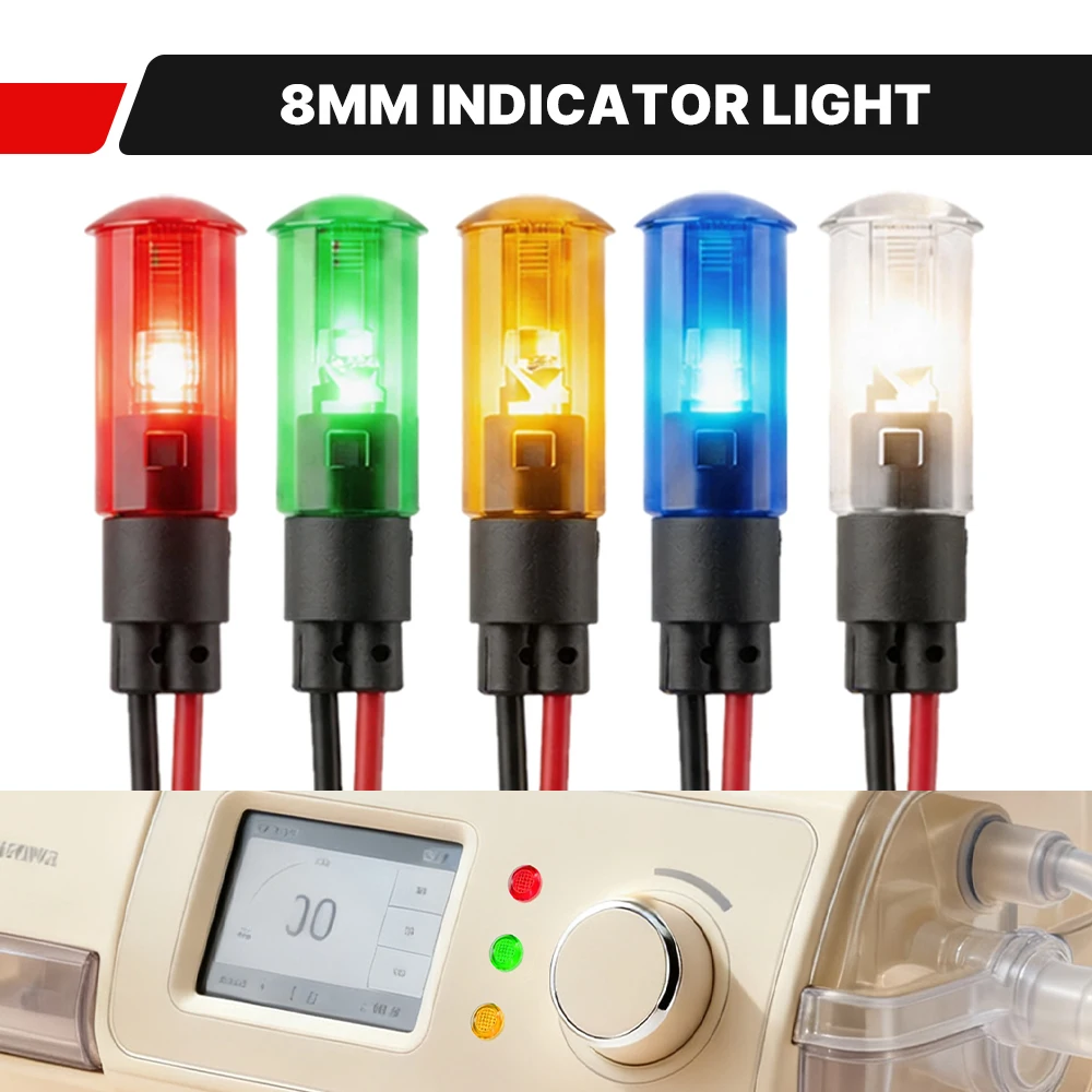 

FILN 5PCS 8mm Mini LED Indicator Light 12V-24V 110V-220V PA66 Compact Signal Lamp Pre-wired Pilot Light for Industrial Machinery