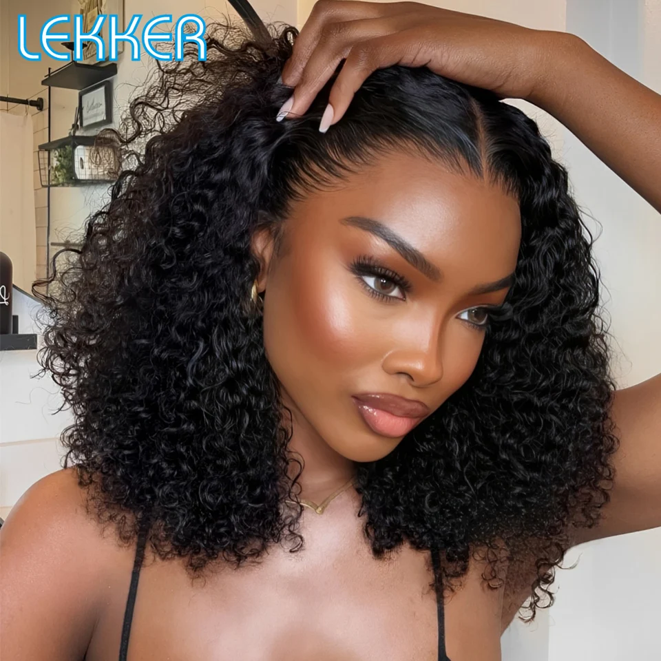 

Lekker Clearance Black Short Kinky Curly Bob Middle Part Lace Front 100% Human Hair Wigs For Women Brazilian Remy Hair Bob Wigs