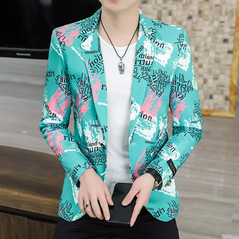 2022 New Fashion Print Suit Jacket Men\'s Slim Fit Casual Blazers Streetwear Social Club Prom Formal Party Suit Coats Hommes