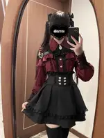 High Waist Lolita School orm Set Winter Faion oulder Bared irt And  Skirt Spicy Girl Clete Outfit Polyester ... - Image 4