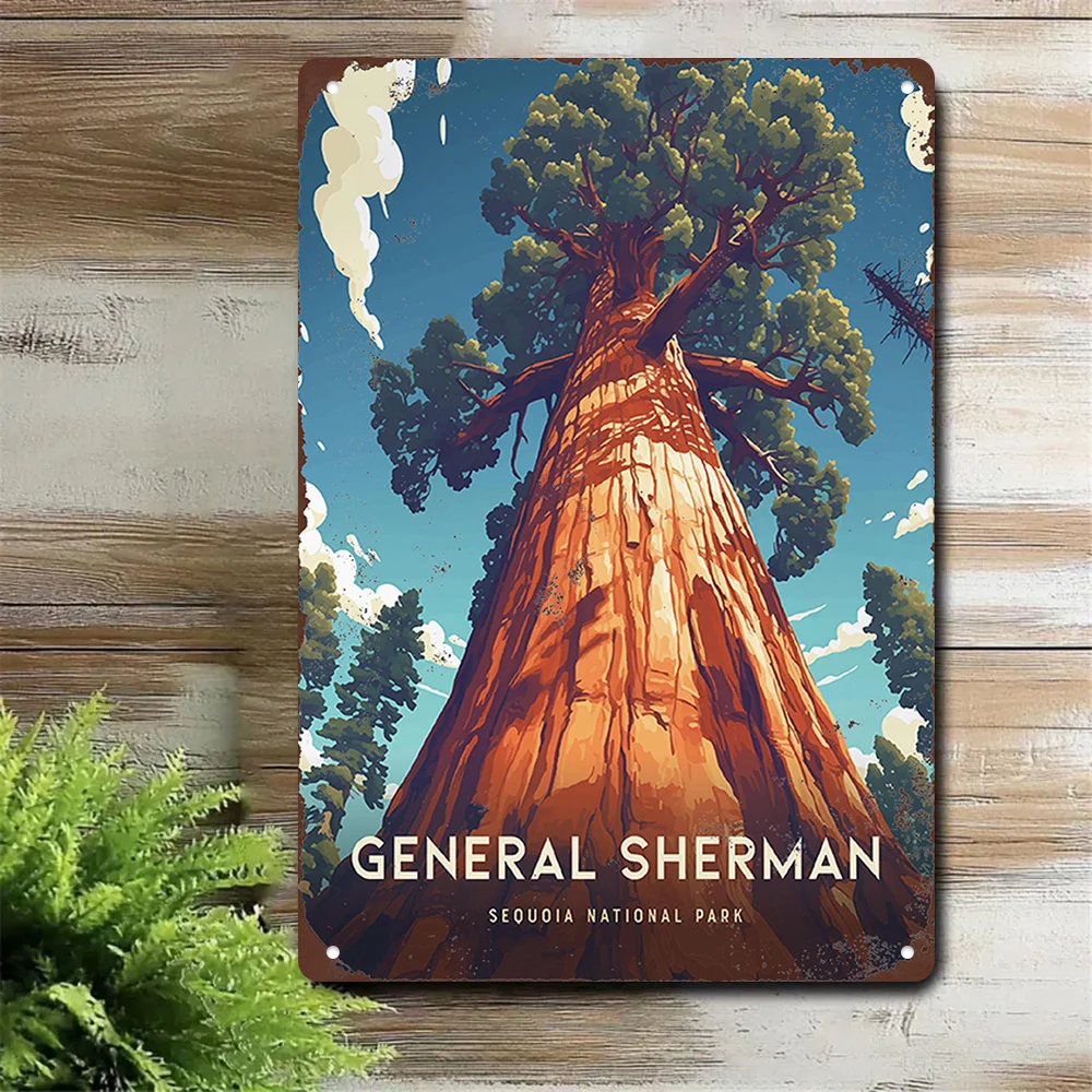 1pc Vintage General Sherman Tree Sequoia National Park Metal Tin Sign - 11.8