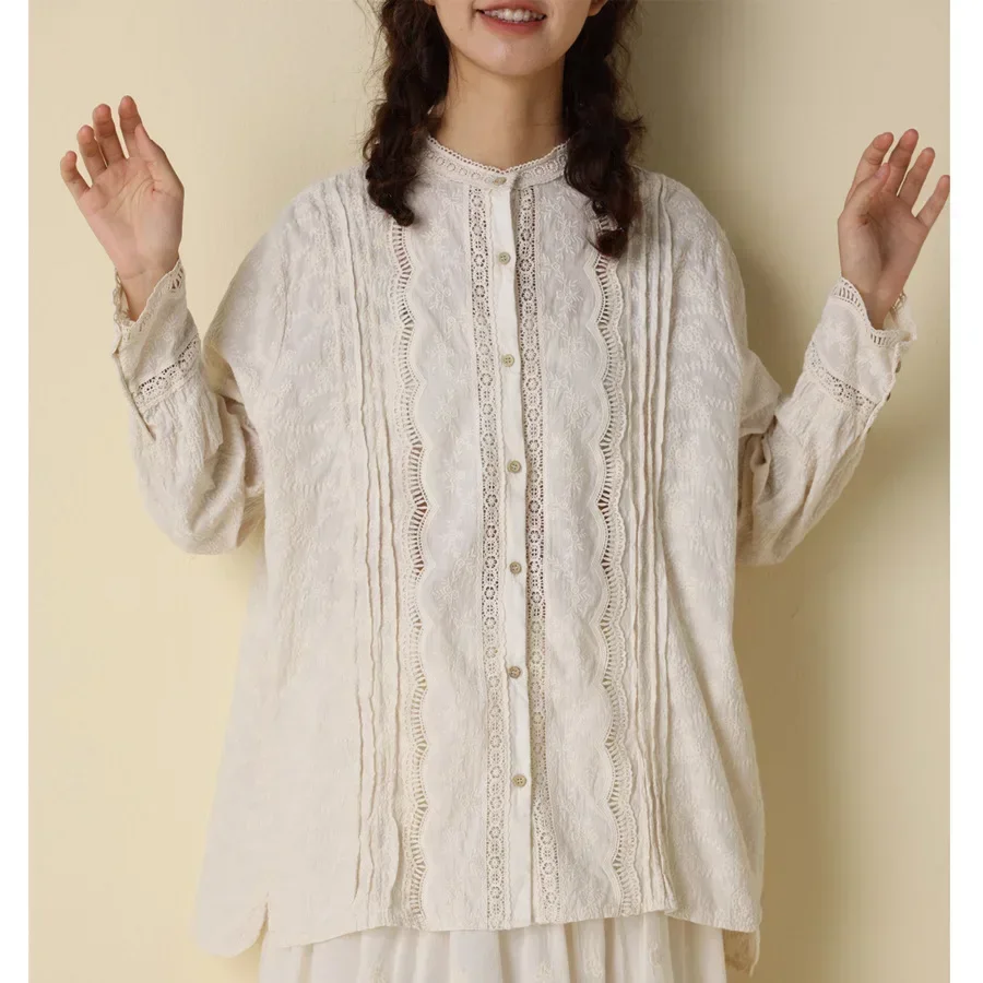 موري فتاة القطن العيينة التطريز الدانتيل مستقيم فضفاض كم طويل قميص خمر الإدواردي الفيكتوري لوليتا البخار فاسق قميص