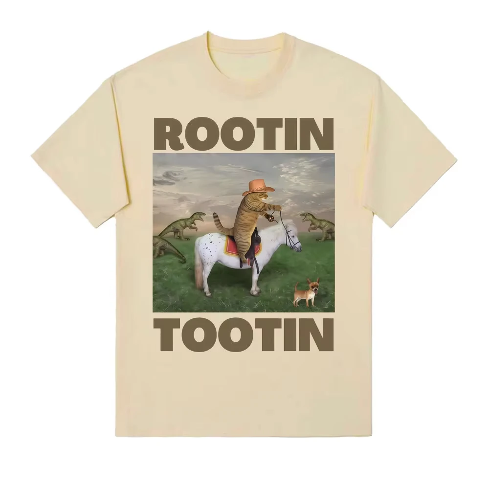 Rootin Tootin Cowboy Cat Graphic T-shirts Men Clothing Retro Fashion Humor Short Sleeve T Shirts Cotton Casual Oversized T-shirt