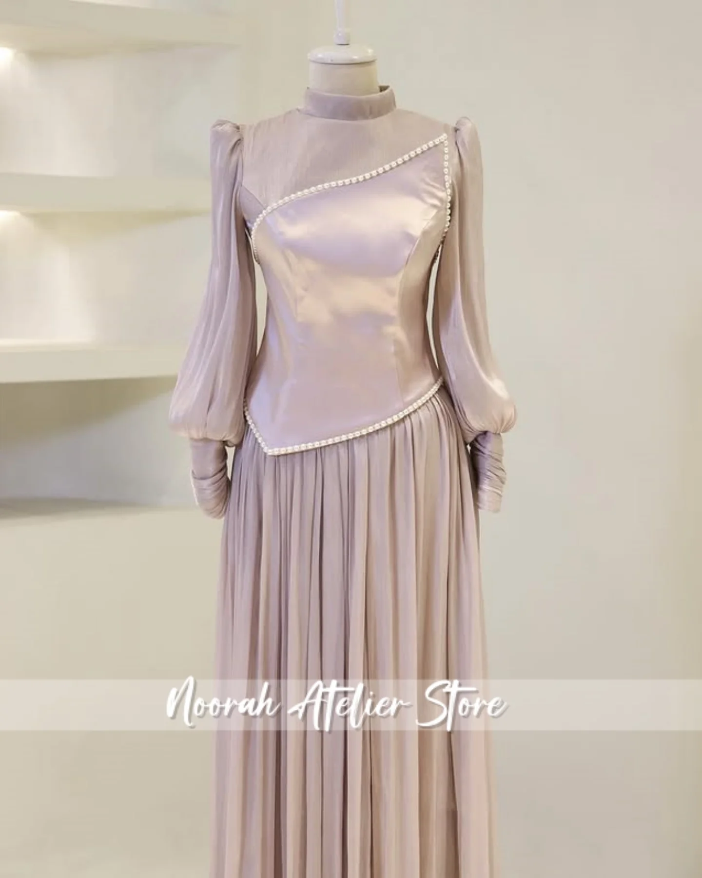 فساتين سهرة إسلامية فاخرة أنيقة جديدة بلون الشمبانيا H N شيفون 2025 دبي بأكمام طويلة فستان حفلات إسلامية مخصص