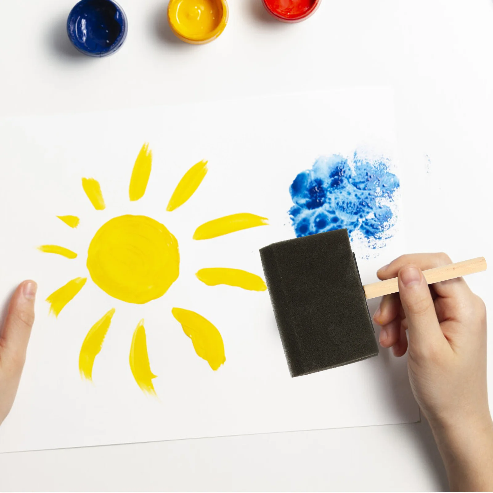 مجموعة من 3 مجموعات من فرش الطلاء، فرشاة إسفنجية بمقبض خشبي للرسم، فرش طلاء رغوية، تطبيق سلس، فن الورنيش السهل #5