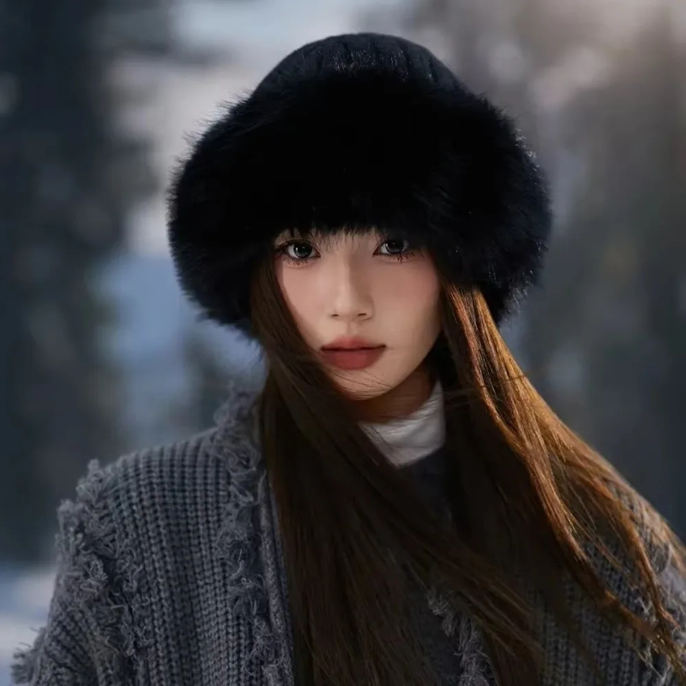 

Thickening Winter Women's Warm Fur Hat Cold-proof Warm Without Brim Ear Protection Fisherman Caps Warming Tools Baseball Cap