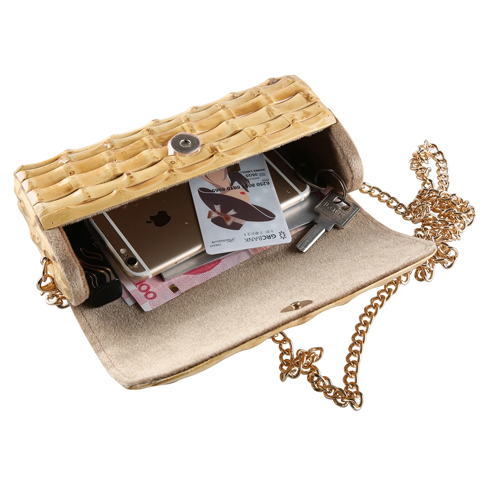 Nilerun Brand Long Adjustable Chain Unique Handmade Natural Wood Rattan Straw Bamboo Root Cross Body Shoulder Messenger Bag