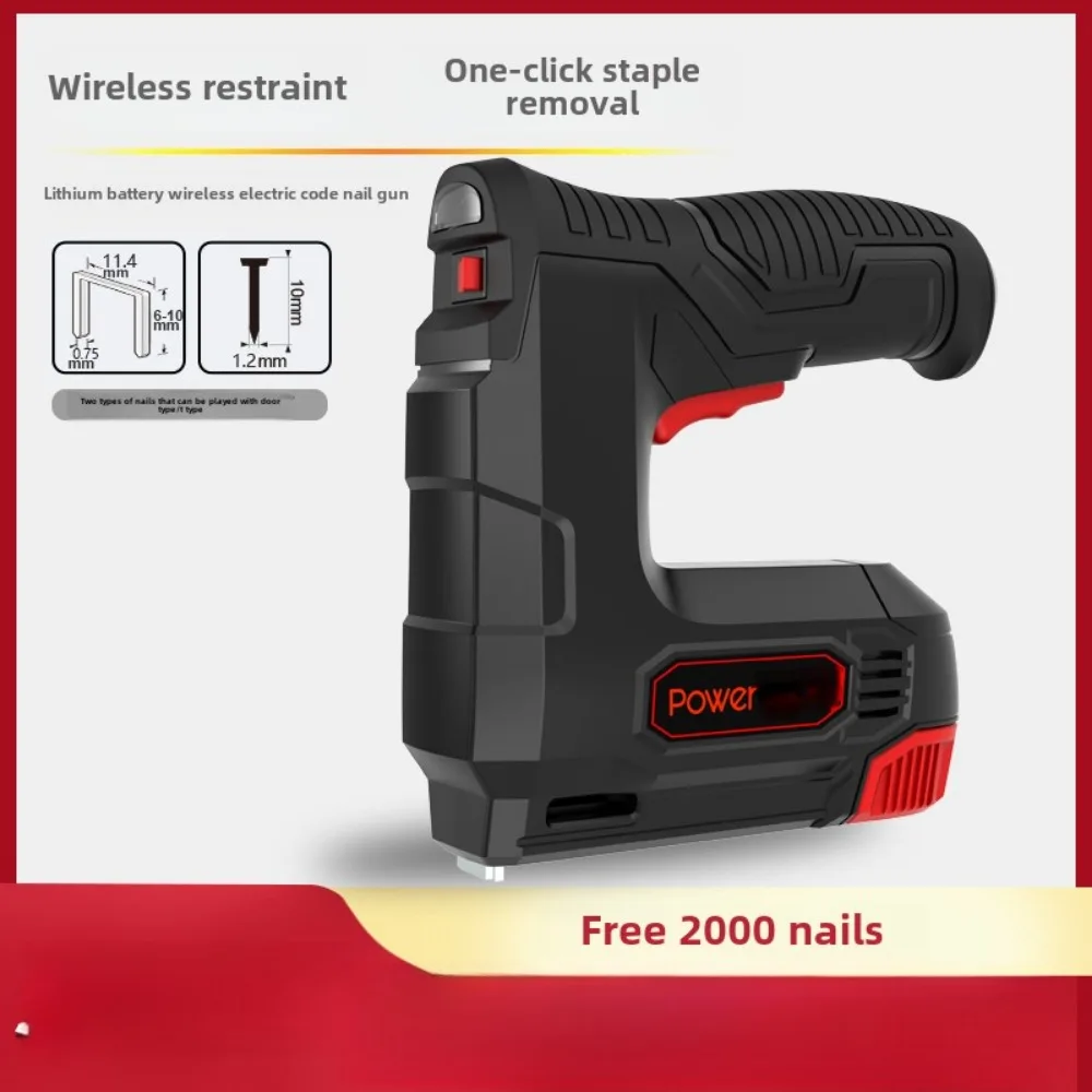 Cordless Lithium-ion U-Shaped Nail Gun Electric Staple Gun for Woodworking DIY Adjustable Power tool with 2000pcs Staples