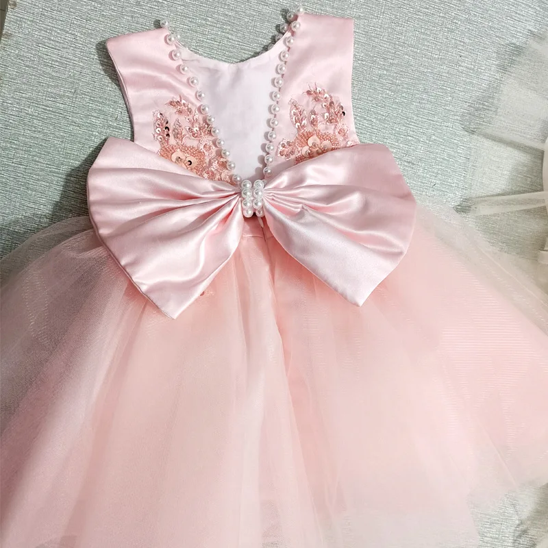 Princess Tulle Dress for Baby Girls Children Christenning Pink Dresses Toddlers First Birthday Party Costume Kids Boutique Robe