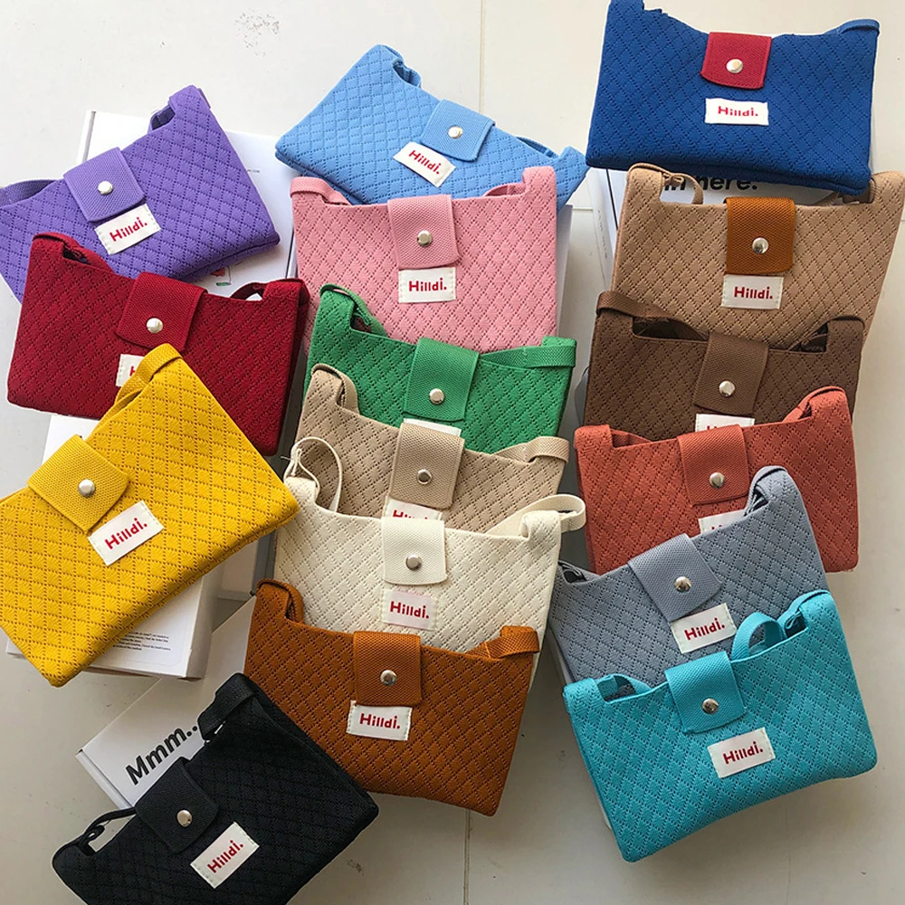 Japanese and Korean Knitted Travel Small Bag, Macaron Summer Casual Key Coin Purse, Crossbody Women's Phone Bag