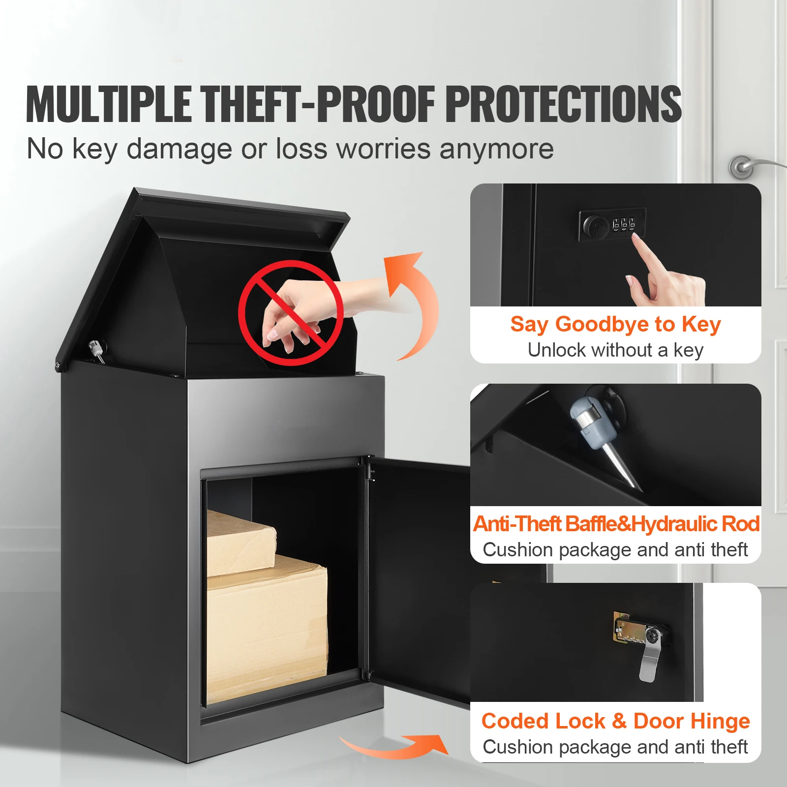 Package Delivery Boxes Galvanized Steel Wall Mount Waterproof Mailbox with Coded Lock Anti Theft Baffle for Curbside