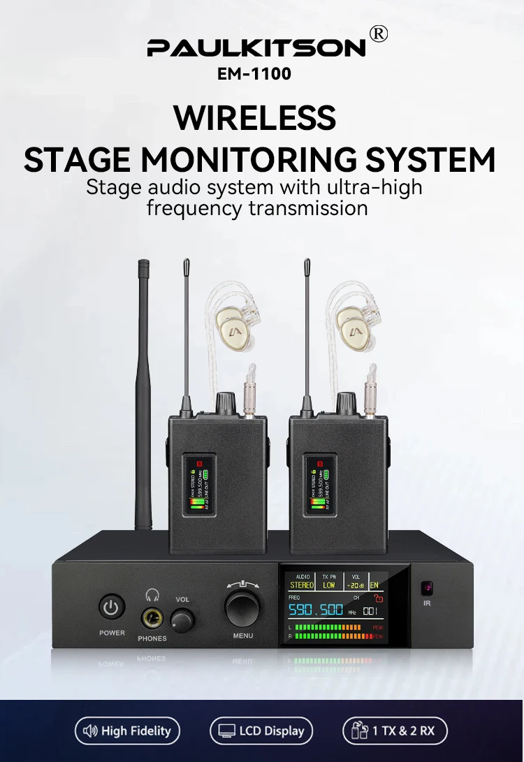 Paulkitson EM-1100 Drahtloses In-Ear-Monitoring-System 24Bit 192KHz Stereo Mono Klarer Klang Stabiles Signalband Live-Performance – Detail 1