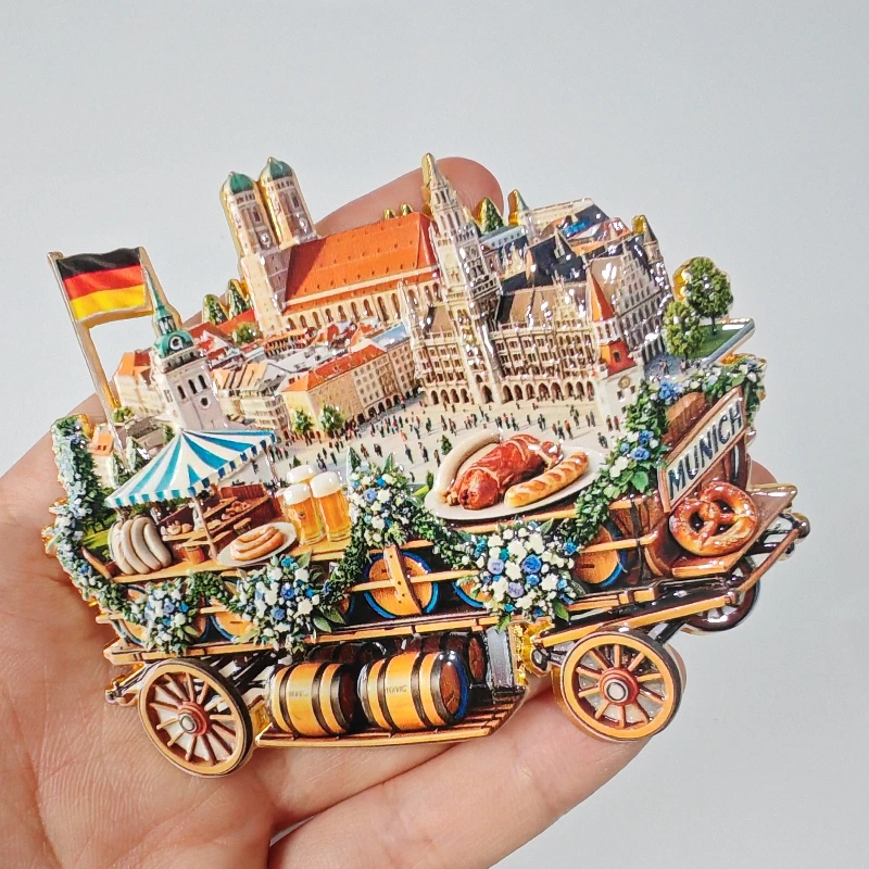 Germany Munich Fridge Stickers Metal Alloy Material Marienplatz Travel Souvenirs Oktoberfest Fridge Magnets Birthday Gifts