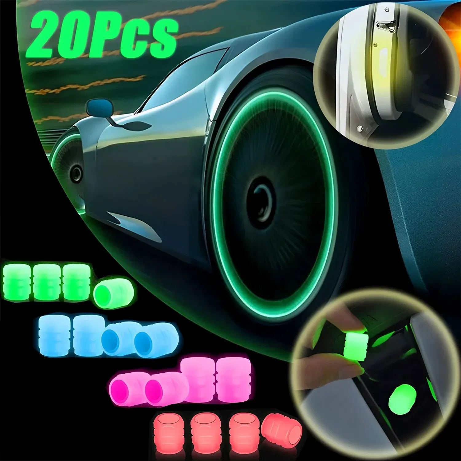 Luminous Car Tire Valve Cap Fluorescent Night Tire Valve Caps Car Motorcycle Bike Glowing Nozzles Tyre Cap Car Decor Accessories