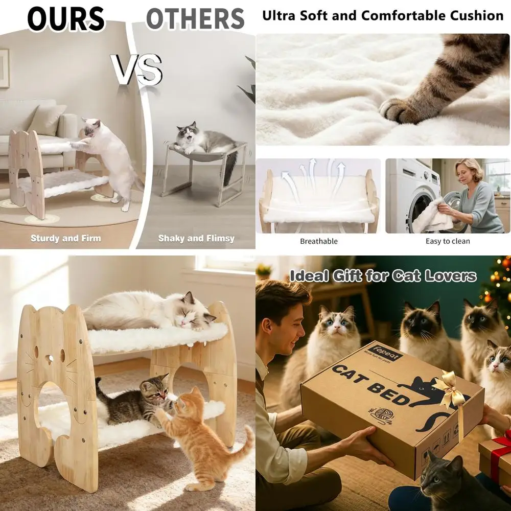 

Jumbo-Sized Solid Wood Cat Hammock Bed with Breathable Cover, Ideal for Multiple Pets and Small Dogs