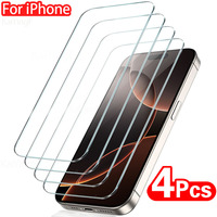 4Pcs Full Cover Tempered Glass For iPhone 16 15 14 13 12 11 Pro Max Mini Screen Protector For iPhone 7 8 Plus X XS Max XR Glass