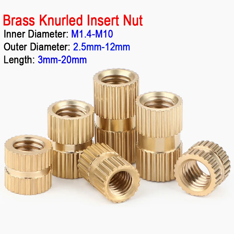 M1.4 M1.6 M2 M2.5 M3 M4 M5-M10 Brass Insert Nut Knurled Insertnut Hot Melt Molding Injection Embed Threaded Inserts 3D Printer
