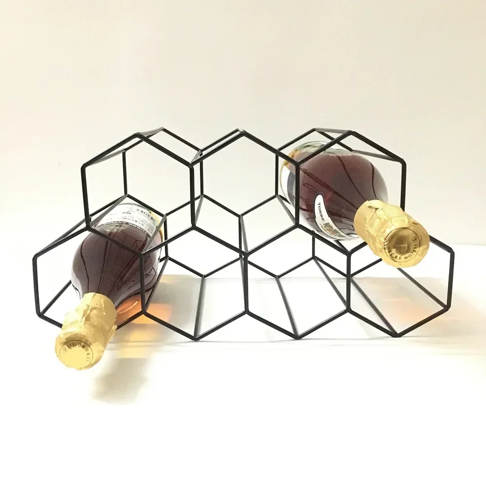 Modern Metal Honeycomb Wine Rack Wine Bottle Storage Beehive Tabletop Wine Rack Hexagon 9 Bottle Wine Holder Display