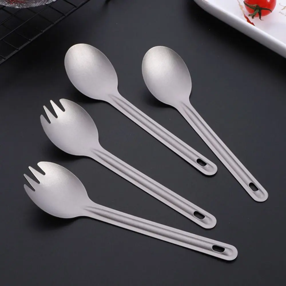 High Quality Portable Titanium Spoon Long Handle Environmental Light Titanium Cookware Cutlery Fork Chopsticks Outdoor Tool