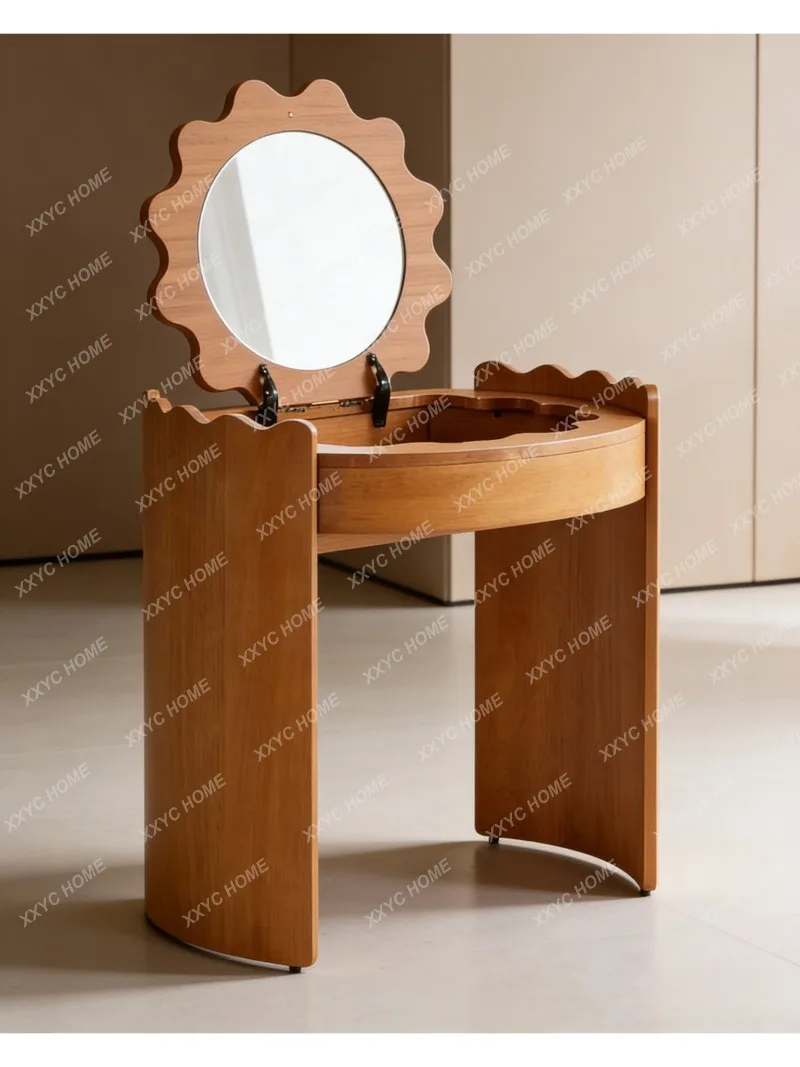

LMedieval Round Dresser Bedroom Modern Simple Special-shaped Makeup Table Personalized Small Retro Mini Princess Makeup Table
