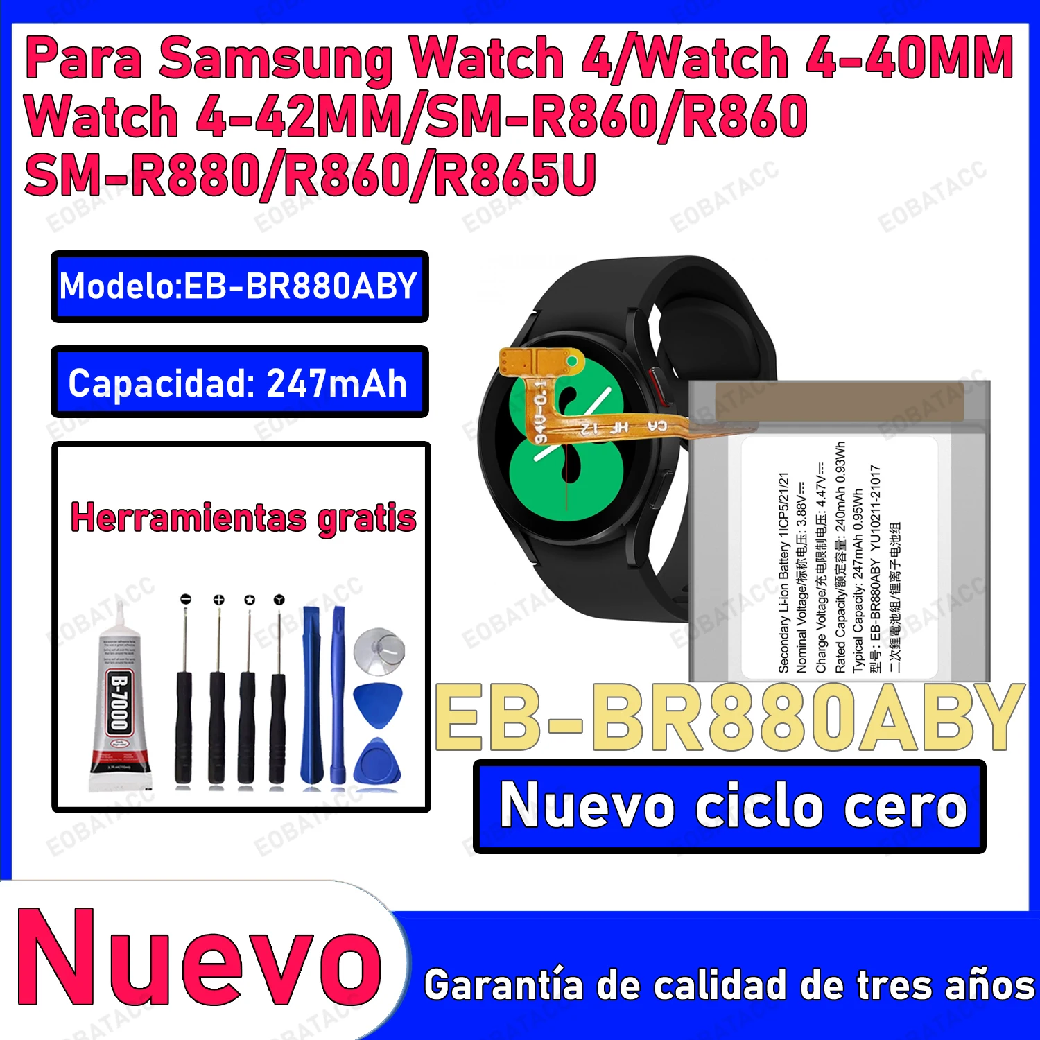 

100% New Zero Cycle EB-BR880ABY Battery For SAMSUNG WATCH 4 40MM/WATCH 4 42MM/SM-R880/SM-R860 Smart Watch Bateria +Free Tools