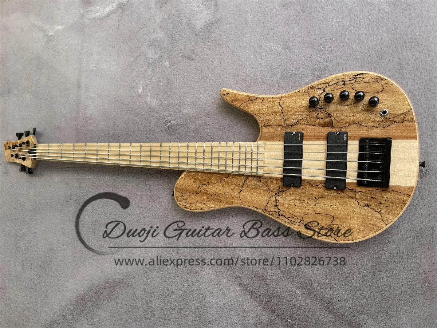 

5 String Bass Guitar Ash wood body Spalted Maple Top Maple Neck Active Battery Black Bridge Fod Bass