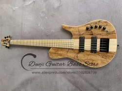 5 String Bass Guitar Ash wood body Spalted Maple Top Maple Neck Active Battery Black Bridge Fod Bass