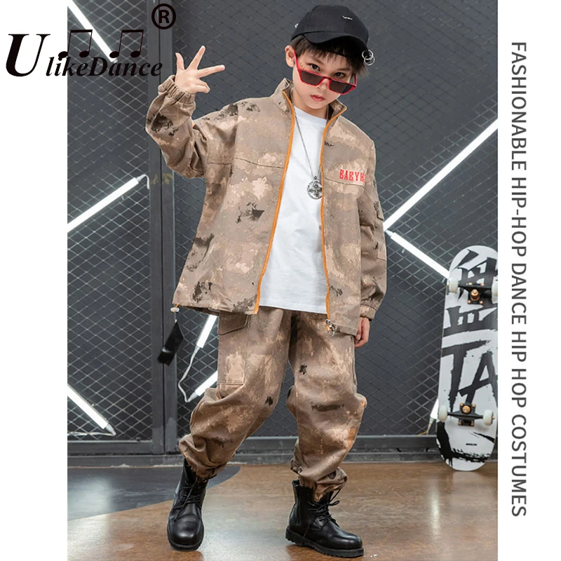 Jungen Tarnung Hip Hop Kleidung Mädchen Street Dance Outfits Mädchen Jazz Tanz Kostüme Kinder Leistung moderne Dance wear Kpop Set