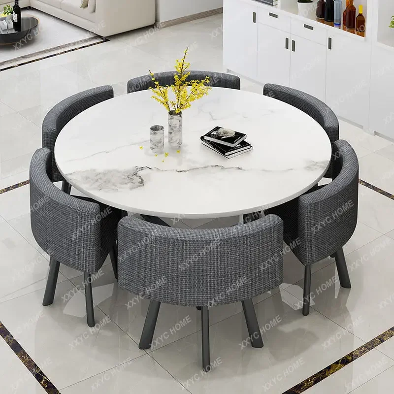 Commercial Store Negotiation Reception Home 6 People Round Simple Dining Table And Chair Combination Multifunction Furniture HY