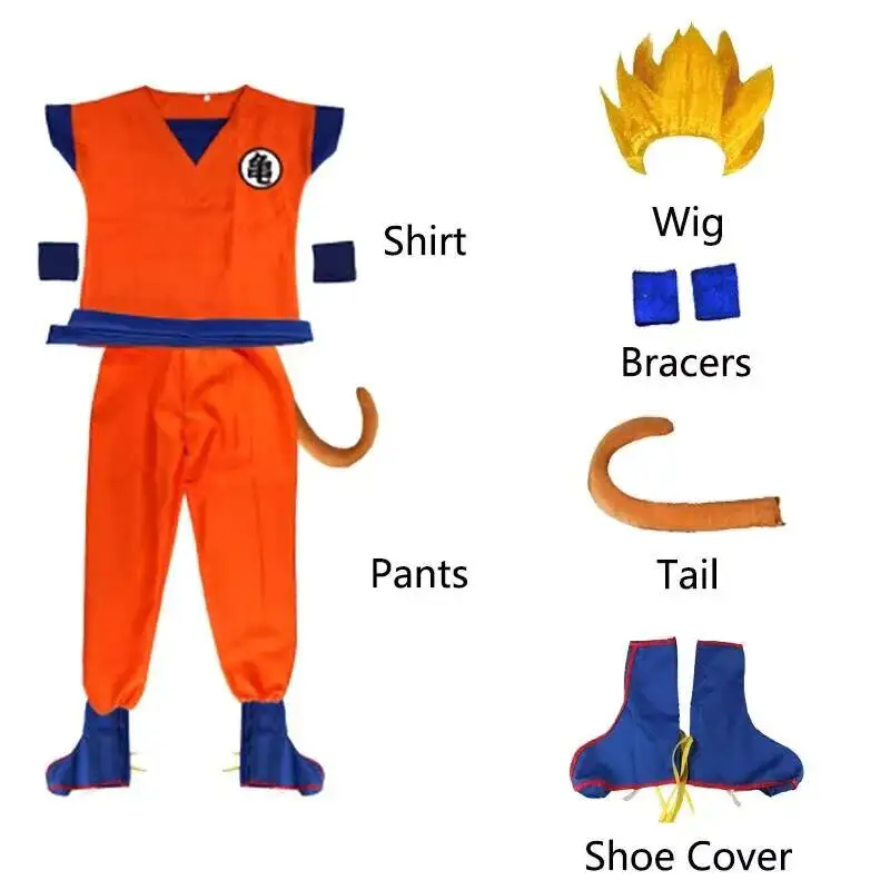 

Kids Adult Anime Son Goku Cosplay Costume Uniform Wig Gift Halloween Carnival Party Clothes For Man Woman