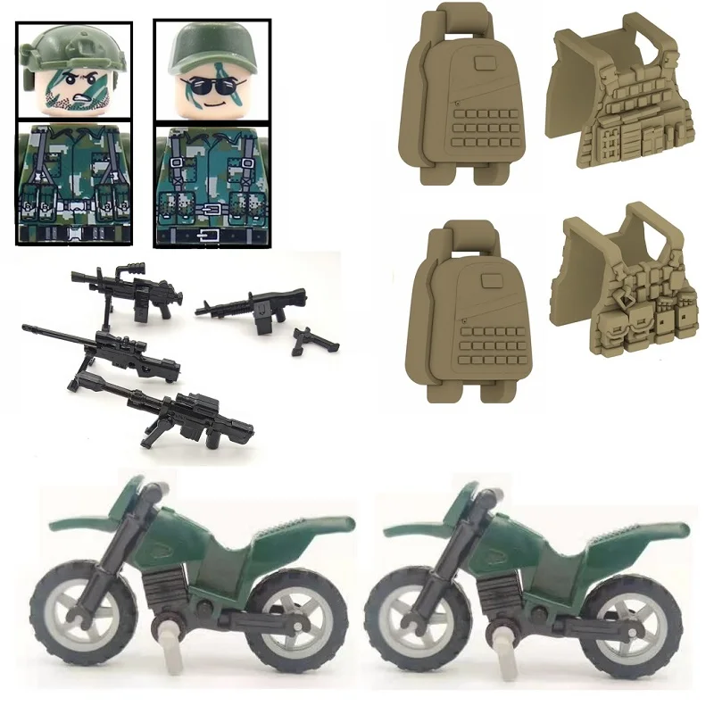 Military SWAT Camouflage Specia Force Motorcycle Modern Warfare Soldier Weapon Guns Army Figures MOC Building Block Brick Toys