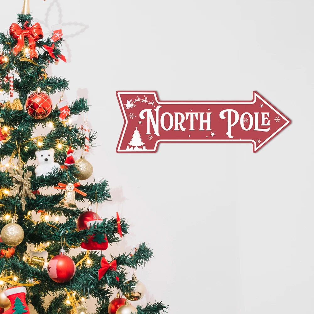Putuo Decor 1pc Vintage Metal Arrow Shaped Sign, North Pole, Wall Art Decor for Christmas Party Xmas Party, Christmas Gift