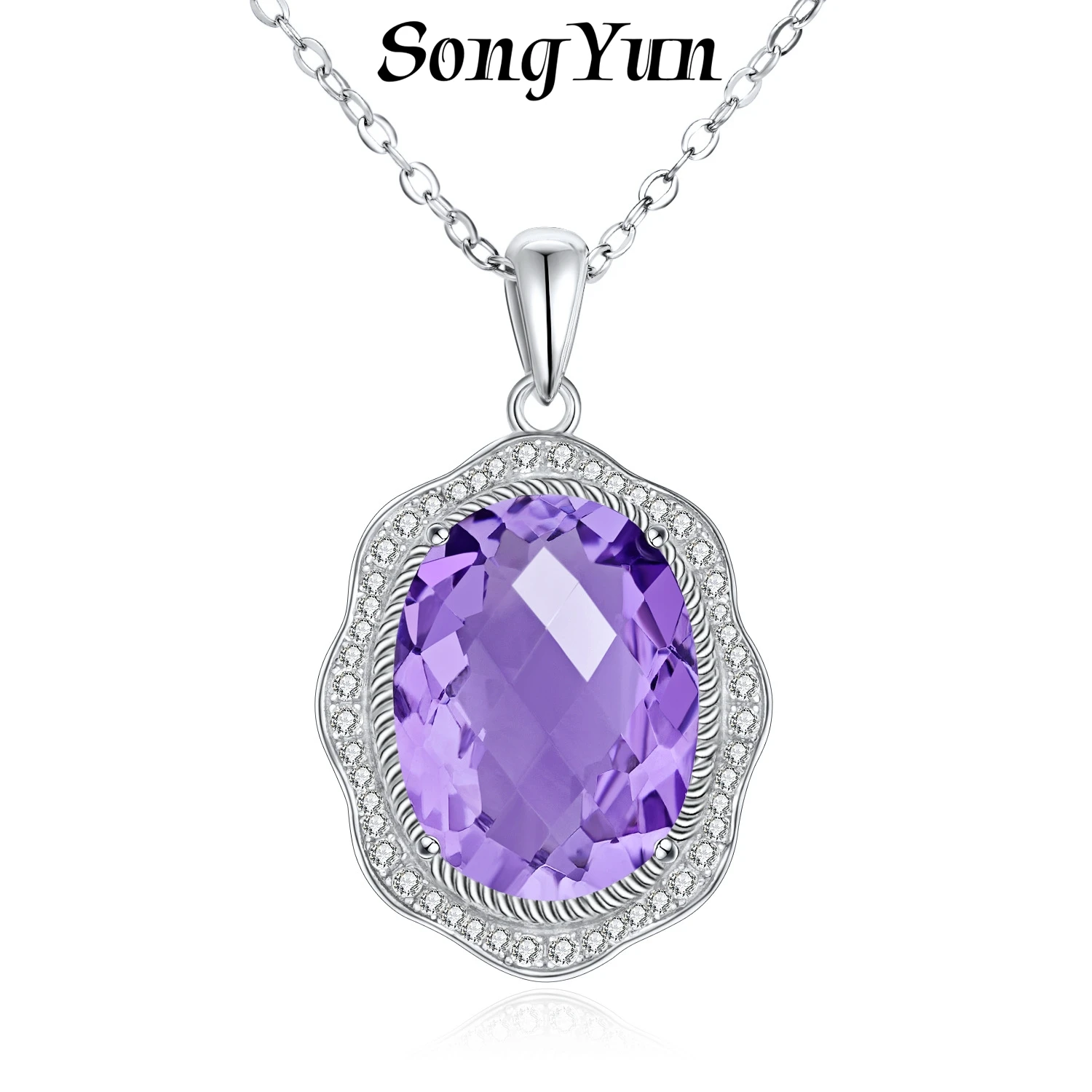 SONGYUN Natural Gemstones Jewelry Natural Gemstone Pendant S925 Sterling Silver Large Particle Amethyst Clavicle Chain
