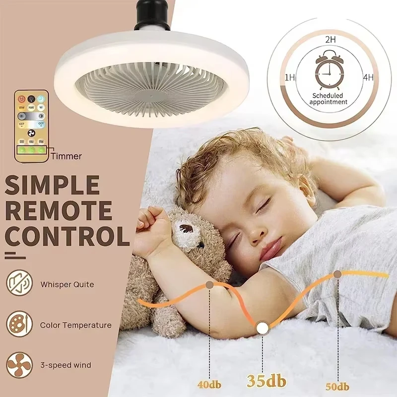 Remote Control Ceiling Fans with LED Lamp Ceiling Fan with E27 Converter Base Smart Ceiling Fans For Bedroom Living Room