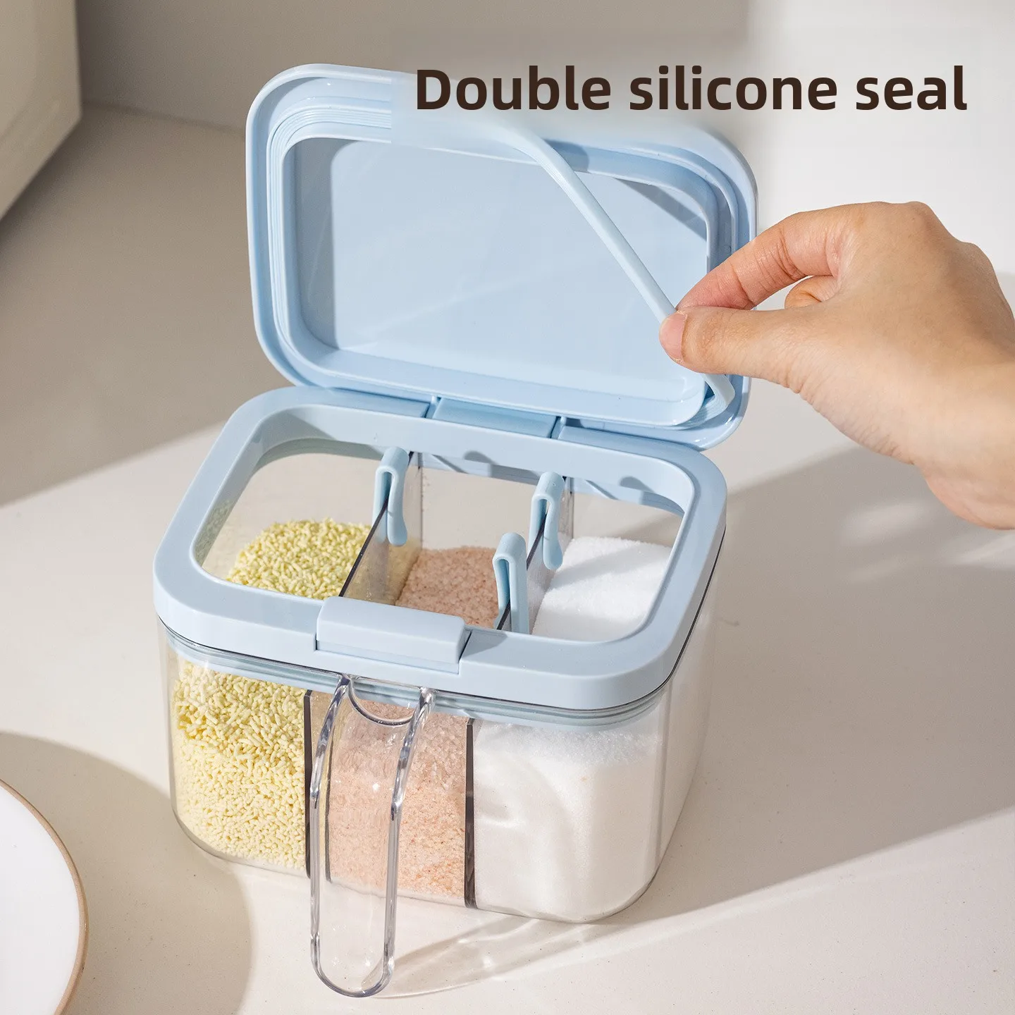 

Sealed grid seasoning box household kitchen seasoning jar transparent integrated multi grid seasoning bottle