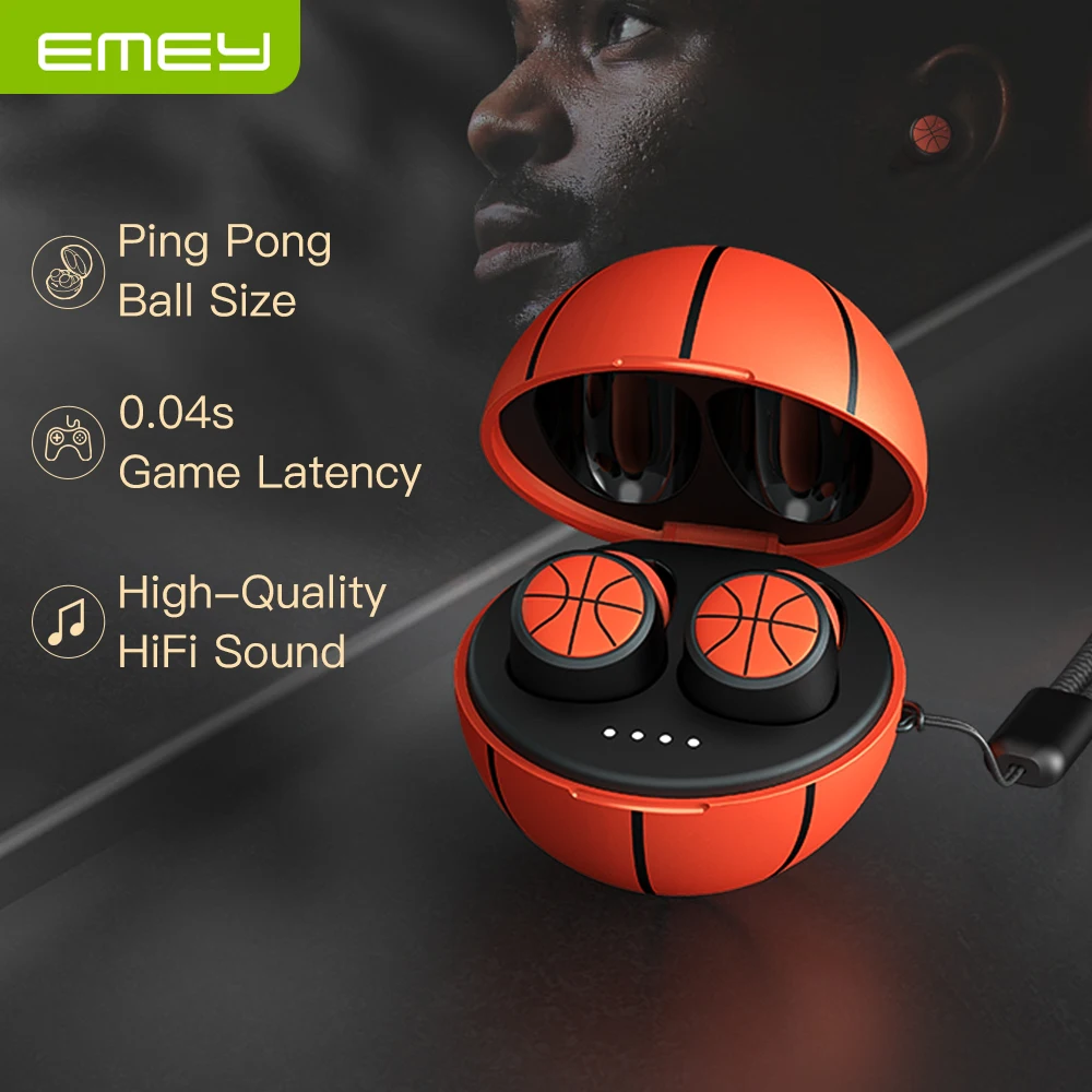 EMEY Bluetooth Earphones DSP Noise Canceling Sport Headset TWS Earbuds IPX6 HD Calls BasketbalI Football Color Appearance HiFI